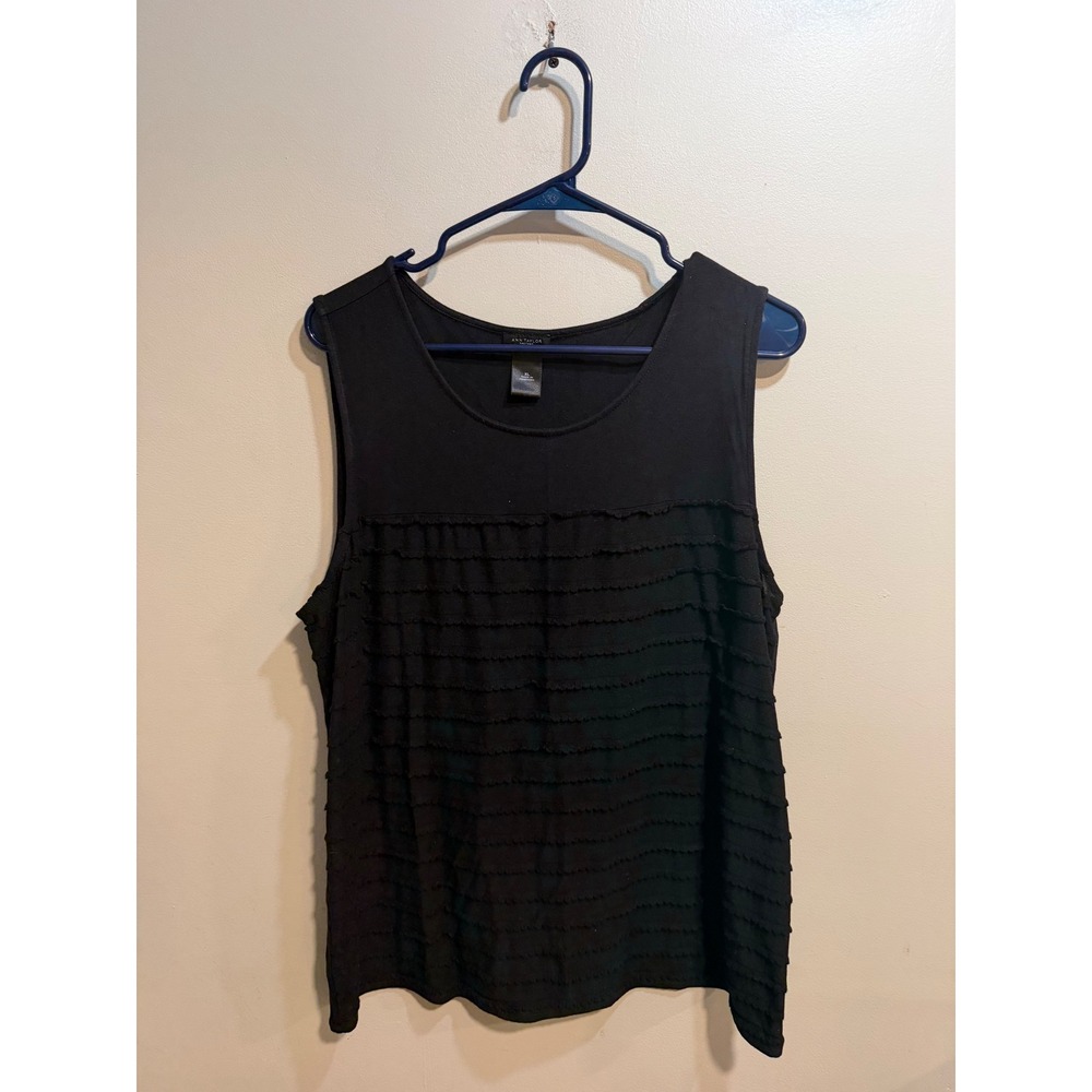 Ann Taylor Factory Black Ruffle Tiered Sleeveless Top XL Scoop Neck Shell